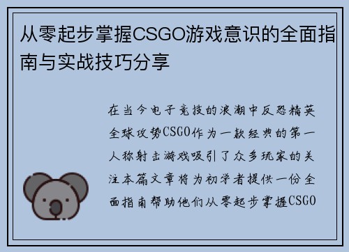 从零起步掌握CSGO游戏意识的全面指南与实战技巧分享